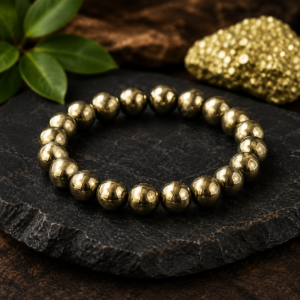 Natural Pyrite Bracelet (12mm) – Wealth, Prosperity & Positive Energy Crystal Bracelet