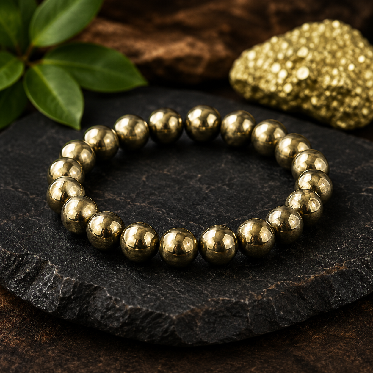 Natural Pyrite Bracelet (12mm) – Wealth, Prosperity & Positive Energy Crystal Bracelet